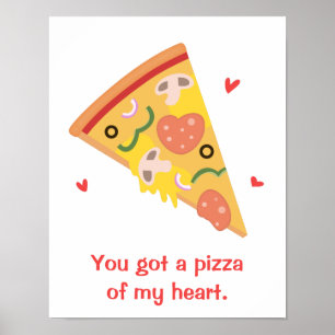 Pôster Pizza Fofa do Meu Coração Humor Amor Punção