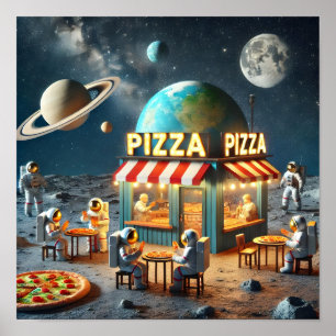 Poster Pizza Lunar Compra Espacial-Trabalho de arte