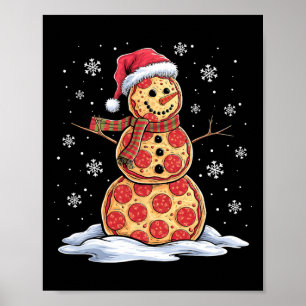 Poster Pizza Snowman - Santa Hat - Festa de Pizza de Nata