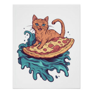 Pôster Pizza Surf Cat � Aventura Extrema de Gata Foodie