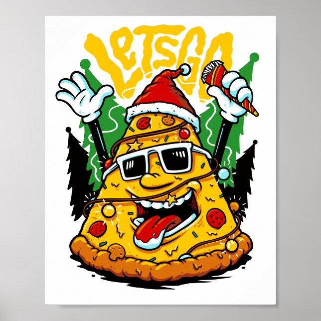 Poster Pizza Tree Christmas Lights Feliz Crustmas Xmas (Frente)