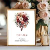 Placa 8x10 Outono Boho Flores Carmesim Bebidas