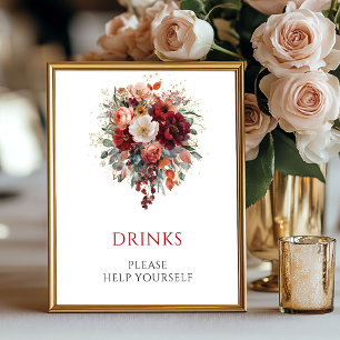 Poster Placa 8x10 Outono Boho Flores Carmesim Bebidas