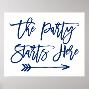 Pôster Placa Chic de Letra à Mão   A Festa Começa Aqui