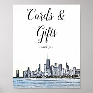 Poster Placa Chicago Skyline Cartões & Presentes