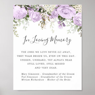 Poster Placa Comemorativa de Casamento Floral Branco Roxo