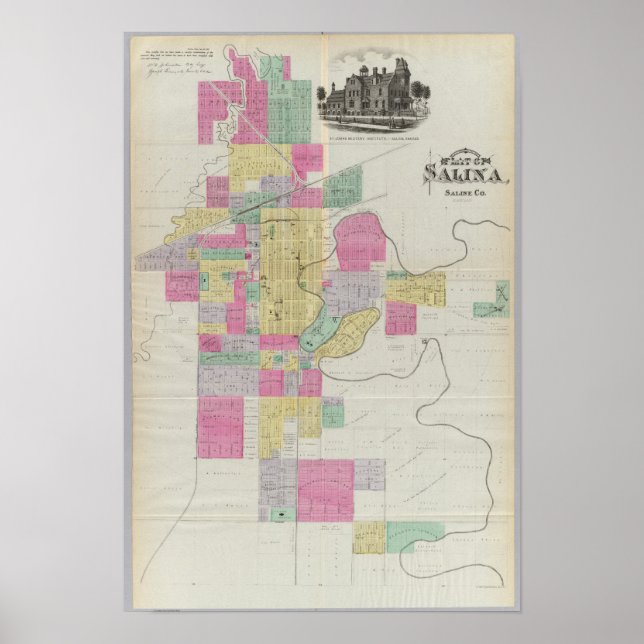 Poster Placa da Cidade de Salina, Kansas (Frente)