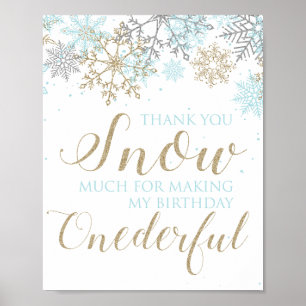 Poster Placa de agradecimento Winter Onederland Azul