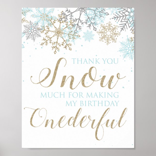Poster Placa de agradecimento Winter Onederland Azul (Frente)
