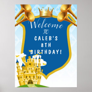 Poster Placa de Aniversário Blue Gold Royal Prince Castle