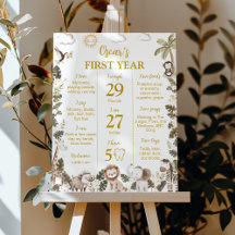 Placa de Aniversário de 1 Ano de Animais da Selva