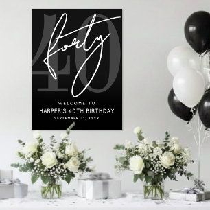 Poster Placa de Aniversário de 40 Anos Preta