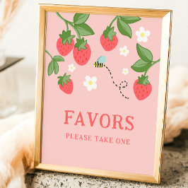 Poster Placa de Aniversário Doce Morango Rosa