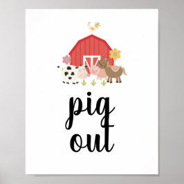 Poster Placa de Aniversário na Fazenda Porco Comida sinal