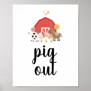 Poster Placa de Aniversário na Fazenda Porco Comida sinal