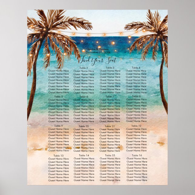 Poster placa de assento de praia tropical (Frente)