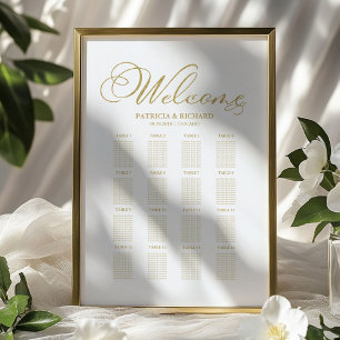 Poster Placa de Assentos de Casamento com Folha Dourada