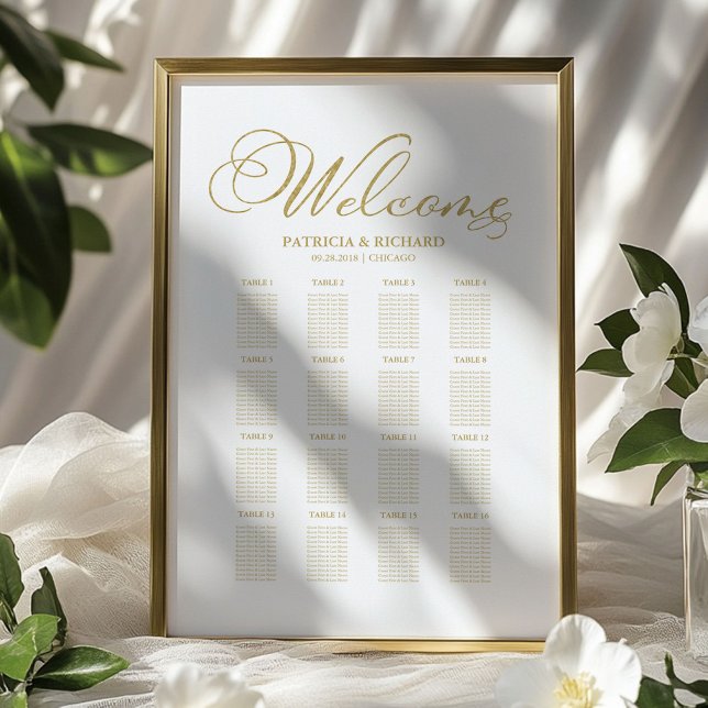 Poster Placa de Assentos de Casamento com Folha Dourada (Criador carregado)