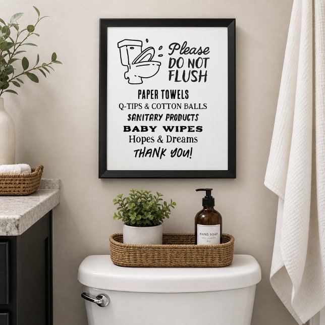 Poster Placa de Banheiro de Propriedade Alugada Não Flush (Criador carregado)