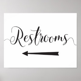 Poster Placa de Banheiros Casamento Direções Seta para Es