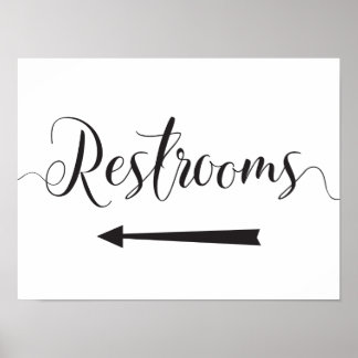 Poster Placa de Banheiros Casamento Direções Seta para Es