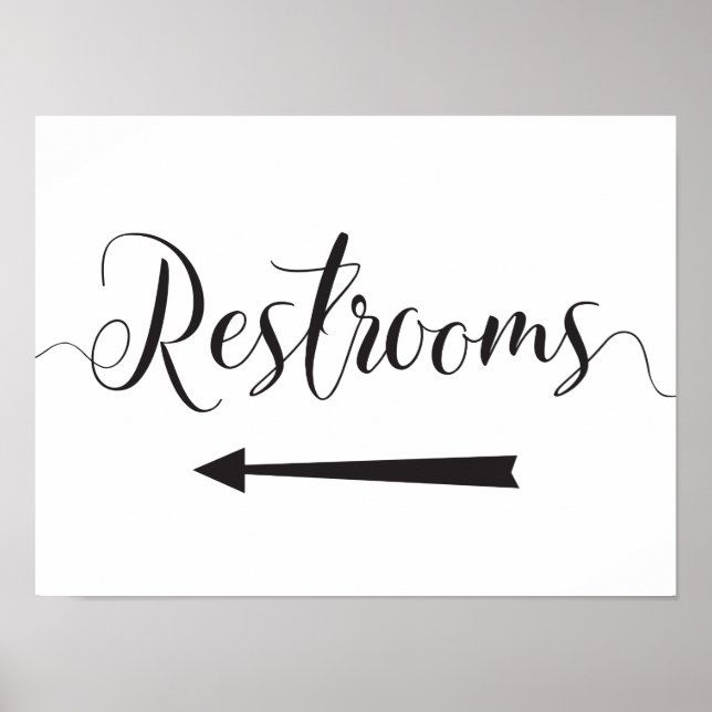 Poster Placa de Banheiros Casamento Direções Seta para Es (Frente)