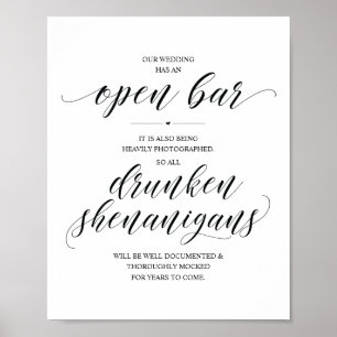 Poster Placa de bar aberto no casamento, travessuras bêba