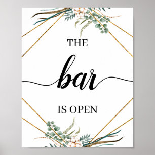Poster Placa de Bar de Casamento Caligrafia Eucalipto Ver