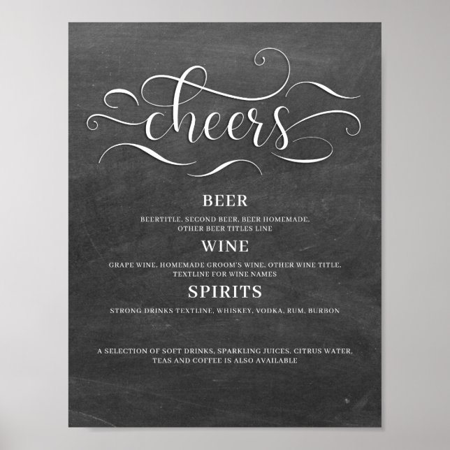 Poster Placa de Bar de Casamento Cheers Giz (Frente)