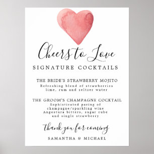 Poster Placa de Bar de Casamento Red Heart Signature Cock