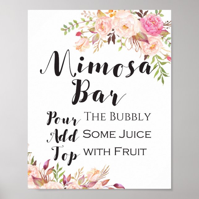 Poster Placa de bar de mimosa floral Boho (Frente)