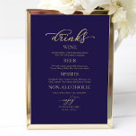 Poster Placa de Bar de Script Dourado Marinho Azul Sinal<br><div class="desc">Placa de Bar de Script Dourado Marinho Azul Sinal de Casamento</div>