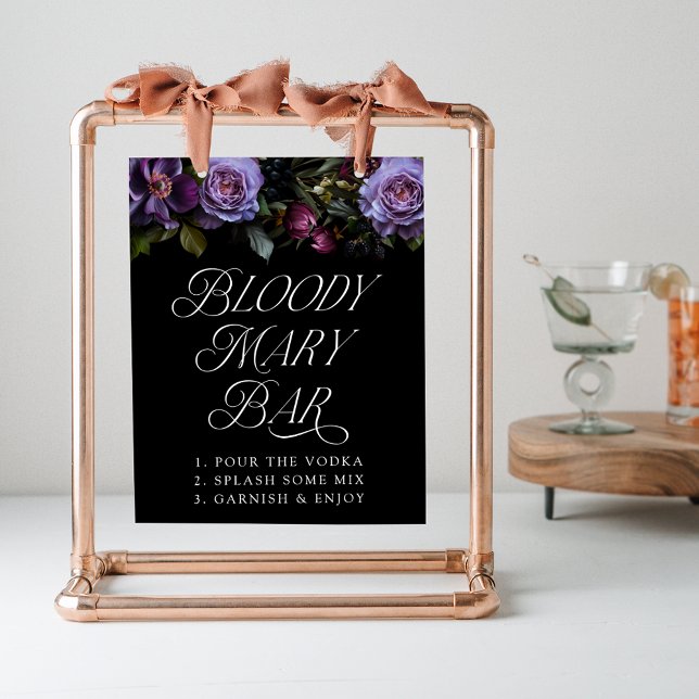 Poster Placa de bar gótico sombrio com flores roxas para  (Criador carregado)