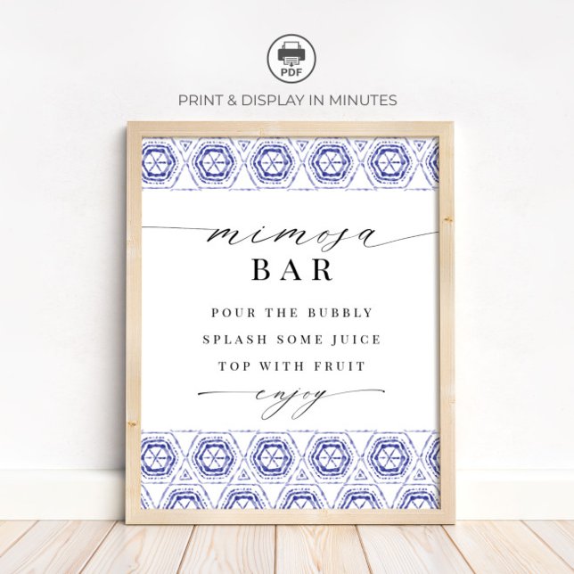 Poster Placa de Bar Mimosa Boho Azul Índigo (Criador carregado)