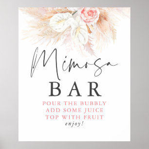 Poster Placa de Bar Mimosa de Grama Pampas Rosa Floral