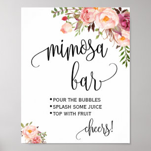 Poster Placa de bar Mimosa para chá de noiva cor-de-rosa 