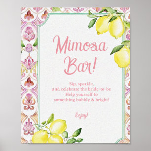 Poster Placa de Bar Mimosa Rosa Amarelo Limão Chá de No