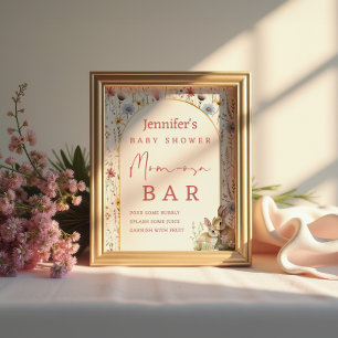 Poster Placa de Bar Mom-osa Bege Bunny Floral Boho