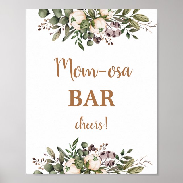 Poster Placa de bar Momosa para Chá de Bebê Boho Nursery (Frente)