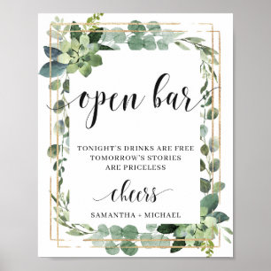 Poster Placa de barra aberta com folhagem verdejante sucu