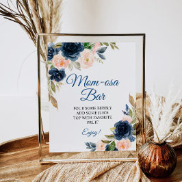 Poster Placa de barra de chuveiro floral azul marinho e b