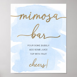 Poster Placa de barra de Mimosa dourada com aquarela azul