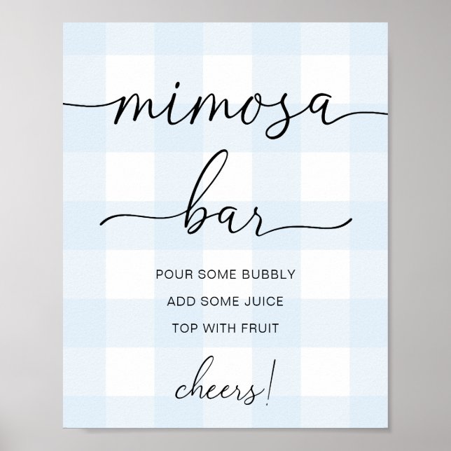 Poster Placa de barra de Mimosa em Xadrez Azul (Frente)