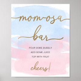 Poster Placa de barra de Mom-osa dourada com aquarela ros