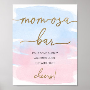 Poster Placa de barra de Mom-osa dourada com aquarela ros