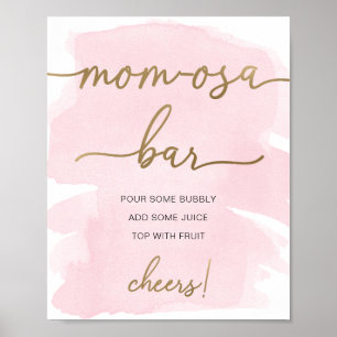 Poster Placa de barra de Mom-osa dourada com aquarela ros