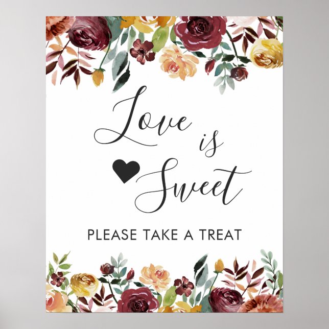 Poster Placa de Barra de Sobremesa Amor É Doce Floral Bor (Frente)