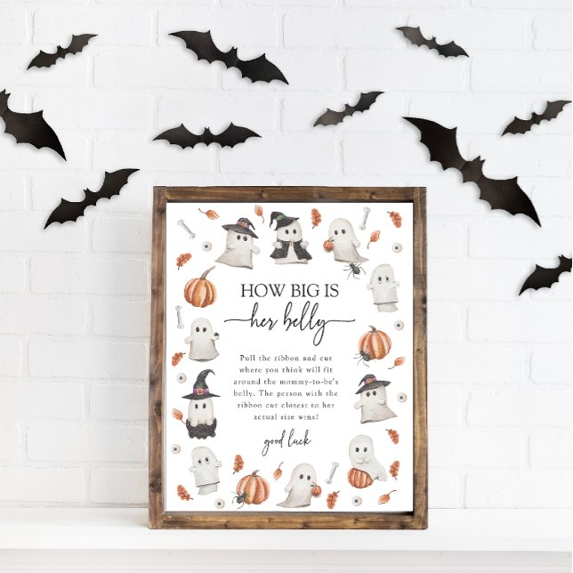 Poster Placa de Barriga de Bebê de Halloween (Halloween How Big Is Her Belly Sign A Little Boo Is Almost Due Baby Shower Poster)
