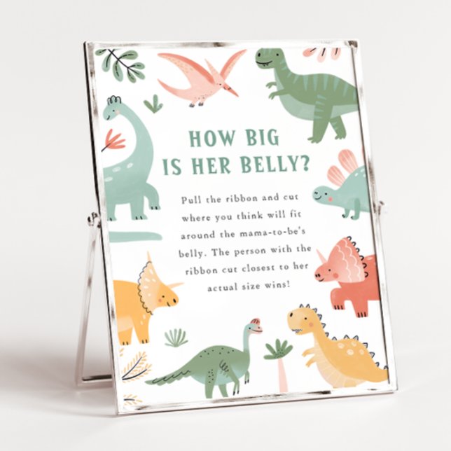 Poster Placa de Barriga para Chá de Bebê (Dinosaur Baby Shower How Big Is Her Belly? Game Sign by Painted Paperie)