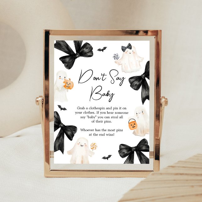 Poster Placa de Bebê Fantasminha Boo de Halloween Não Dig (Black Bow Little Boo Halloween Baby Shower Don't Say Baby Sign)